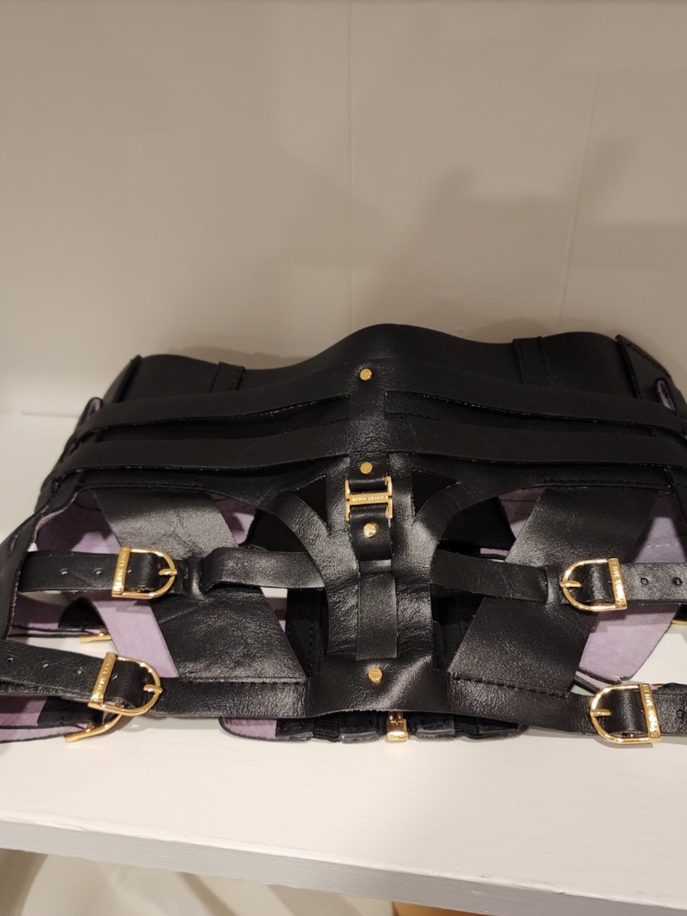 Hervé Legér Strappy Black Leather Corset Harness Belt with Gold Hardware - Picture 4 of 9